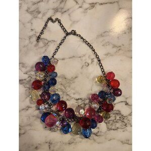 Vintage Colorful Multicolor Beaded Statement Necklace With Adjustable Chain